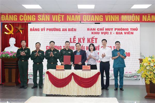 Phường An Biên và Ban Chỉ huy Phòng thủ khu vực 1 - Gia Viên: Ký kết chương trình phối hợp thực hiện công tác tuyên giáo và dân vận, giai đoạn 2025 - 2030