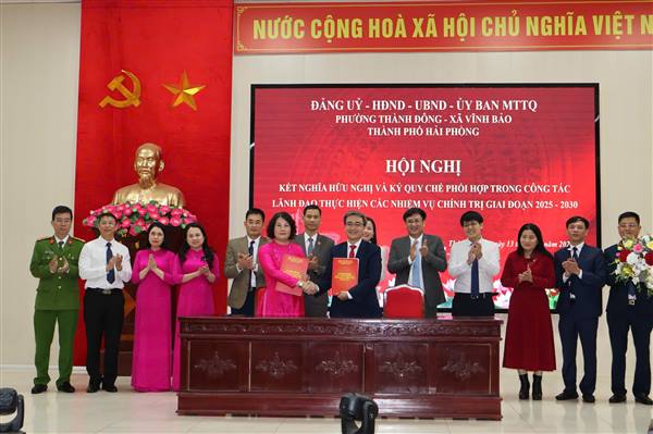 Phường Thành Đông và xã Vĩnh Bảo kết nghĩa hữu nghị và ký kết quy chế phối hợp giai đoạn 2025 – 2030