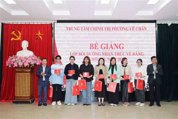 Trung tâm Chính trị phường Lê Chân: Bế giảng lớp bồi dưỡng nhận thức về Đảng khóa III năm 2025