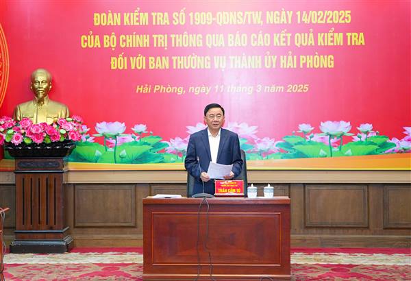  Thông qua Báo cáo kết quả kiểm tra của Bộ Chính trị đối với Ban Thường vụ Thành ủy Hải Phòng