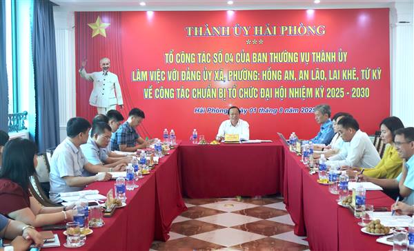  Tổ công tác số 04 của Ban Thường vụ Thành ủy  làm việc với Thường trực Đảng ủy một số xã, phường về công tác chuẩn bị tổ chức Đại hội nhiệm kỳ 2025 - 2030
