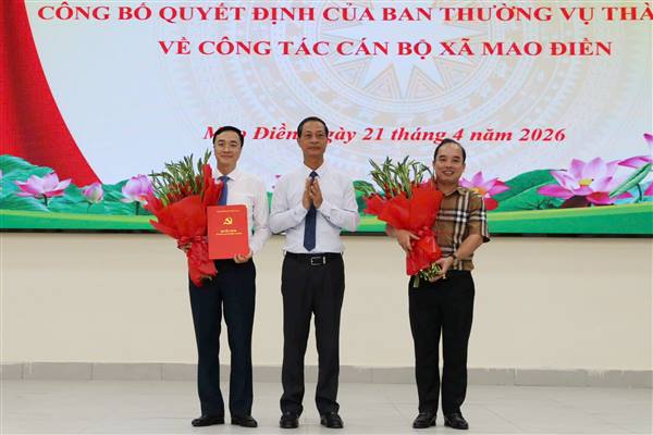 Điều động, chỉ định đồng chí Phan Nhật Thanh, Phó Trưởng Ban Tổ chức Thành uỷ giữ chức Bí thư Đảng uỷ xã Mao Điền