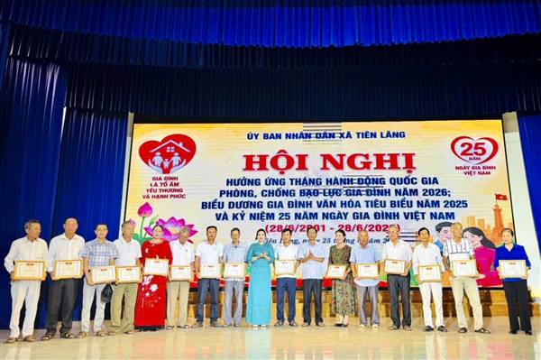 Xã Tiên Lãng kỷ niệm 25 năm Ngày Gia đình Việt Nam (28/6/2001 - 28/6/2026) và biểu dương Gia đình văn hóa tiêu biểu năm 2025