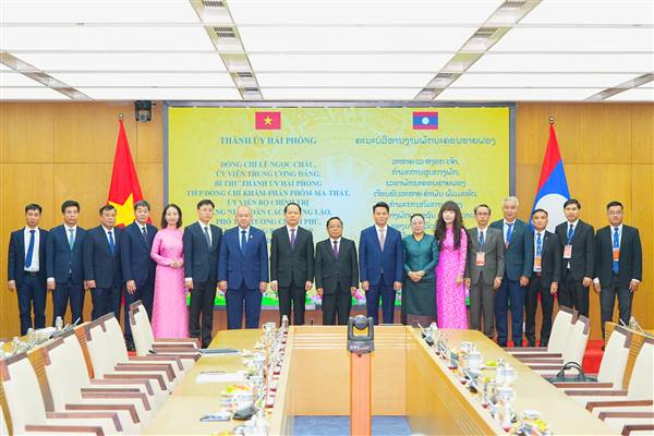 Bí thư Thành ủy Lê Ngọc Châu tiếp xã giao Phó Thủ tướng, Bộ trưởng Bộ Tư pháp nước Cộng hòa Dân chủ Nhân dân Lào