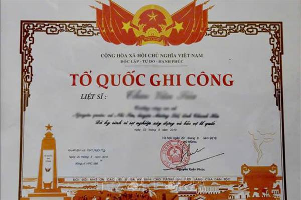 Thủ tướng Chính phủ cấp Bằng "Tổ quốc ghi công" cho 89 liệt sĩ, thành phố Hải Phòng có 12 trường hợp