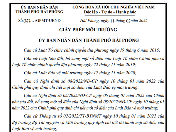 Cấp Giấy phép môi trường Khu nhà ở thấp tầng thuộc Dự án Khu đô thị mới và chỉnh trang đô thị phường Đồng Hòa, quận Kiến An
