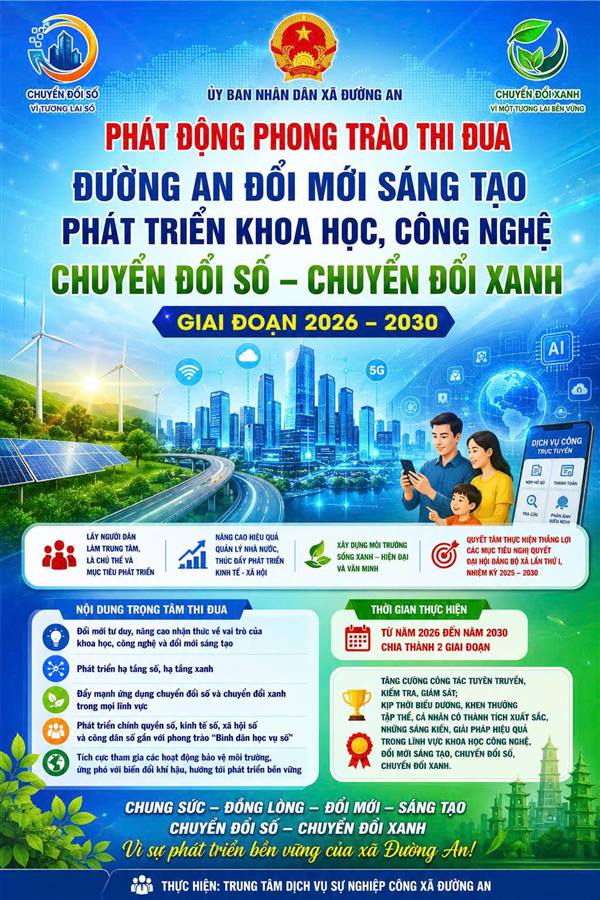 PHÁT ĐỘNG PHONG TRÀO THI ĐUA “ĐỔI MỚI SÁNG TẠO, PHÁT TRIỂN KHOA HỌC, CÔNG NGHỆ, CHUYỂN ĐỔI SỐ, CHUYỂN ĐỔI XANH” GIAI ĐOẠN 2026 – 2030