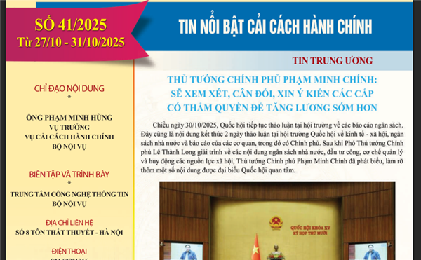 Bản tin điện tử cải cách hành chính số 41/2025, từ ngày 27/10/2025 đến ngày 31/10/2025