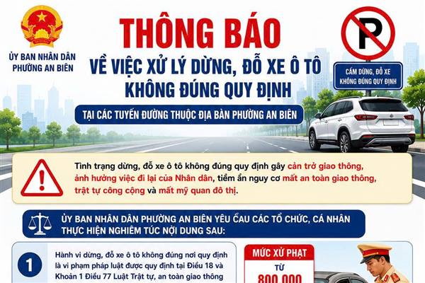 PHƯỜNG AN BIÊN BẮT ĐẦU XỬ PHẠT Ô TÔ DỪNG, ĐỖ TRÊN VỈA HÈ TỪ NGÀY 17/6/2026