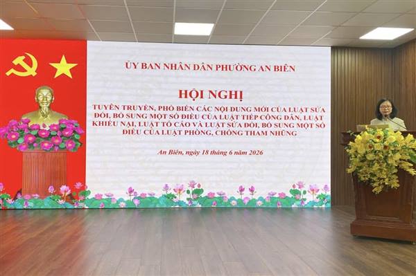 UBND PHƯỜNG AN BIÊN TỔ CHỨC HỘI NGHỊ TUYÊN TRUYỀN, TRAO ĐỔI, THẢO LUẬN CÁC NỘI DUNG MỚI CỦA LUẬT SỬA ĐỔI, BỔ SUNG MỘT SỐ ĐIỀU CỦA LUẬT TIẾP CÔNG DÂN, LUẬT KHIẾU NẠI, LUẬT TỐ CÁO VÀ LUẬT SỬA ĐỔI, BỔ SUNG MỘT SỐ ĐIỀU CỦA LUẬT PHÒNG, CHỐNG THAM NHŨNG