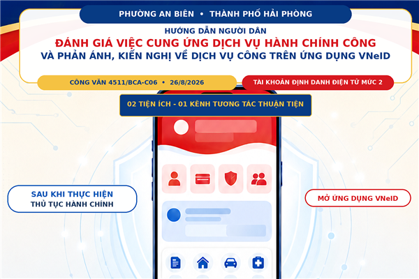 PHƯỜNG AN BIÊN HƯỚNG DẪN NGƯỜI DÂN ĐÁNH GIÁ VIỆC CUNG ỨNG DỊCH VỤ HÀNH CHÍNH CÔNG VÀ GỬI PHẢN ÁNH, KIẾN NGHỊ VỀ DỊCH VỤ CÔNG TRÊN ỨNG DỤNG VNeID