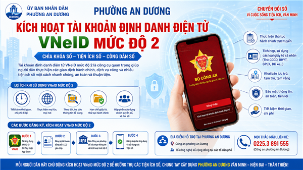 PHƯỜNG AN DƯƠNG TÍCH CỰC HƯỚNG DẪN NGƯỜI DÂN KÍCH HOẠT TÀI KHOẢN ĐỊNH DANH ĐIỆN TỬ VNeID MỨC ĐỘ 2 – NỀN TẢNG QUAN TRỌNG ĐỂ XÂY DỰNG CÔNG DÂN SỐ