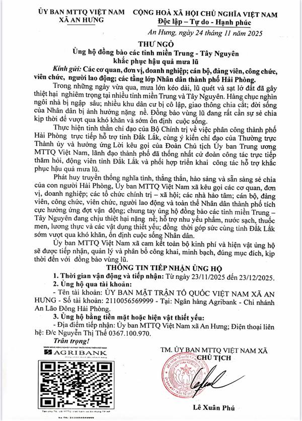 ỦY BAN MTTQ VIỆT NAM XÃ AN HƯNG CÙNG ĐẮK LẮK KHẮC PHỤC HẬU QUẢ SAU LŨ