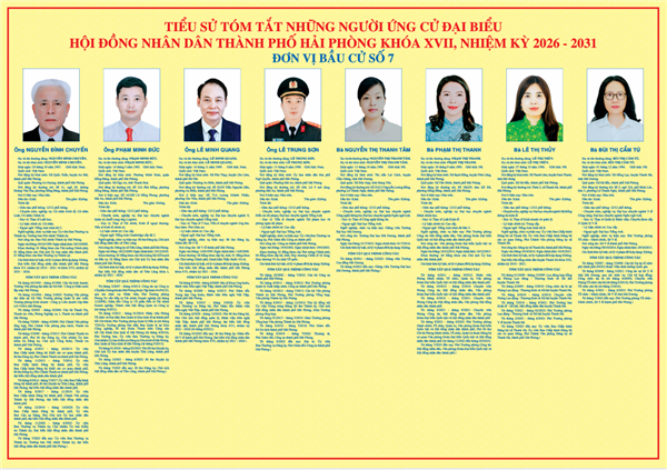 TIỂU SỬ TÓM TẮT NHỮNG NGƯỜI ỨNG CỬ ĐẠI BIỂU HỘI ĐỒNG NHÂN DÂN THÀNH PHỐ HẢI PHÒNG KHÓA XVII, NHIỆM KỲ 2026-2031, ĐƠN VỊ BẦU CỬ SỐ 7