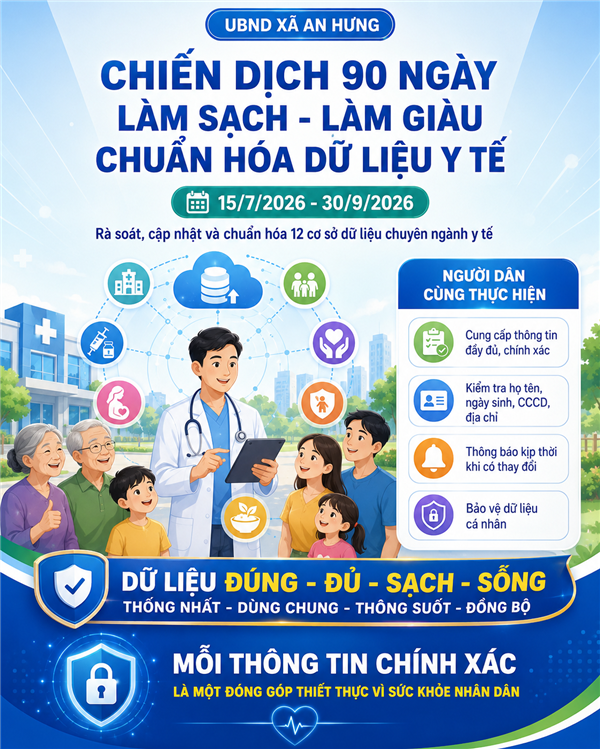 XÃ AN HƯNG TRIỂN KHAI CHIẾN DỊCH 90 NGÀY LÀM SẠCH, LÀM GIÀU, CHUẨN HÓA DỮ LIỆU Y TẾ