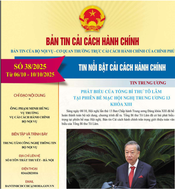 Bản tin điện tử cải cách hành chính số 38/2025, từ ngày 06/10/2025 đến ngày 10/10/2025.