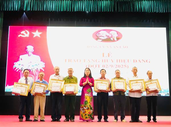 Nhân dịp này, Đảng uỷ xã An Lão trao tặng Huy hiệu Đảng cho các Đảng viên cao tuổi Đảng tại nhà riêng.