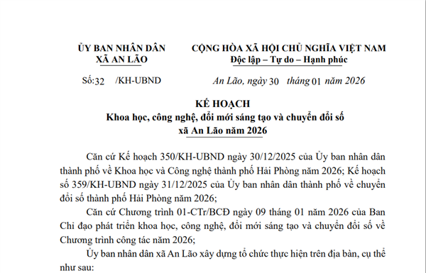 Kế hoạch Khoa học, công nghệ, đổi mới sáng tạo và chuyển đổi số xã An Lão năm 2026