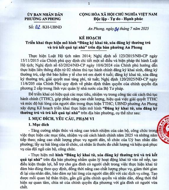 Triển khai thực hiện mô hình "Đăng ký khai tử, xóa đăng ký thường trú và trả kết quả tại" trên địa bàn phường An Phong