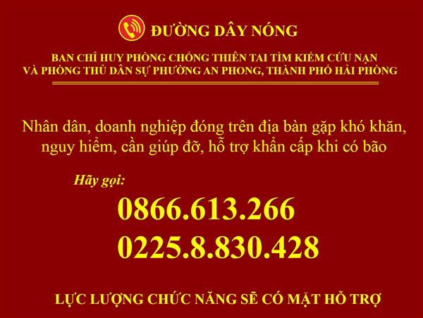 Phường An Phong cung cấp ĐƯỜNG DÂY NÓNG hỗ trợ khẩn cấp trong cơn bão số 3 (WIPHA)