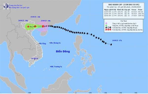 TIN BÃO KHẨN CẤP - CƠN BÃO SỐ 9 (THÔNG TIN 05H00' SÁNG NGÀY 25/9/2025)