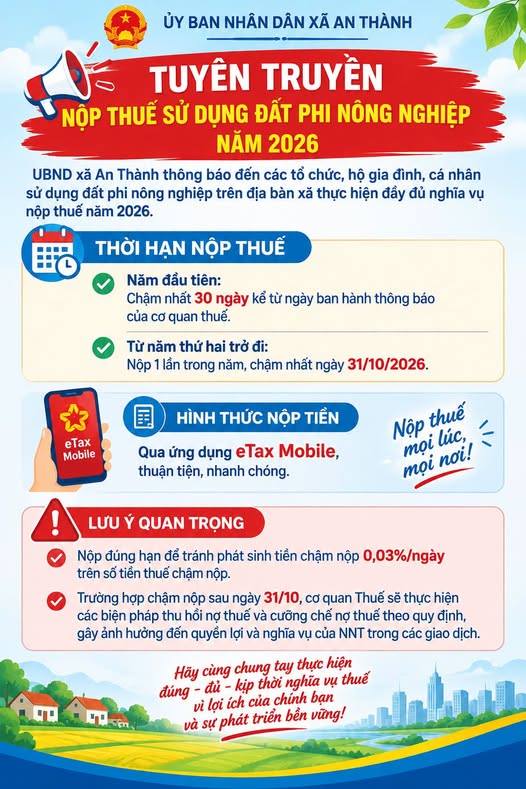 THÔNG BÁO VỀ VIỆC NỘP THUẾ SỬ DỤNG ĐẤT PHI NÔNG NGHIỆP 