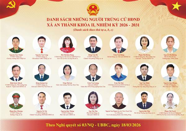 Danh sách những người trúng cử đại biểu HĐND xã An Thành Khoá II, nhiệm kỳ 2026 - 2031