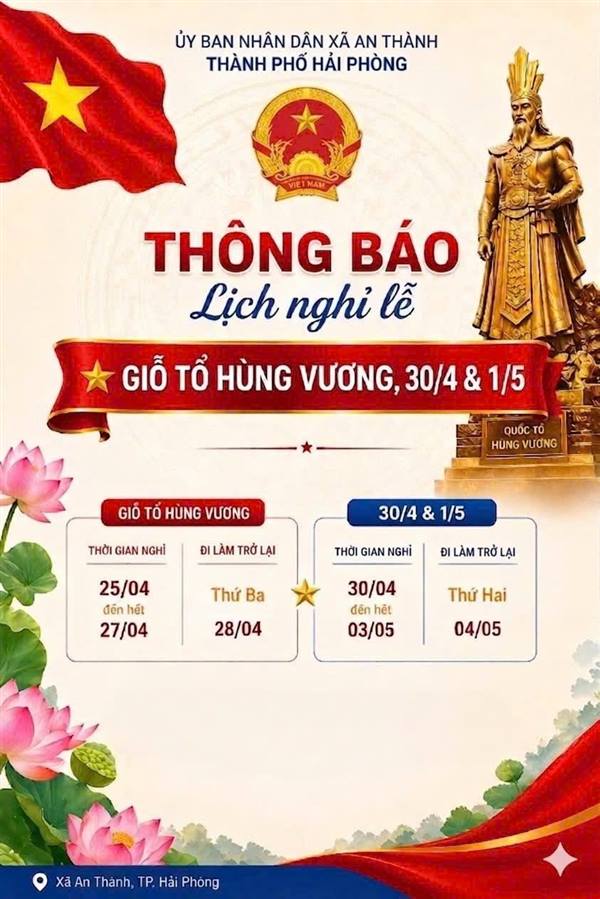 Lịch nghỉ lễ dịp Giỗ tổ Hùng Vương và dịp 30/4 và 01/5
