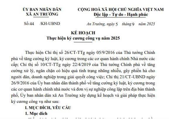 ỦY BAN NHÂN DÂN XÃ BAN HÀNH KẾ HOẠCH THỰC HIỆN KỶ CƯƠNG CÔNG VỤ NĂM 2025