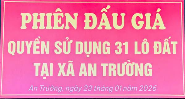 XÃ AN TRƯỜNG TỔ CHỨC PHIÊN ĐẤU GIÁ QUYỀN SỬ DỤNG 31 LÔ ĐẤT NĂM 2026