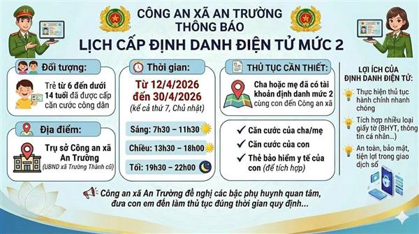 THÔNG BÁO LỊCH CẤP ĐỊNH DANH ĐIỆN TỬ MỨC 2 CHO TRẺ EM VÀ TĂNG CƯỜNG TÍCH HỢP GIẤY TỜ TRÊN ỨNG DỤNG VNEID