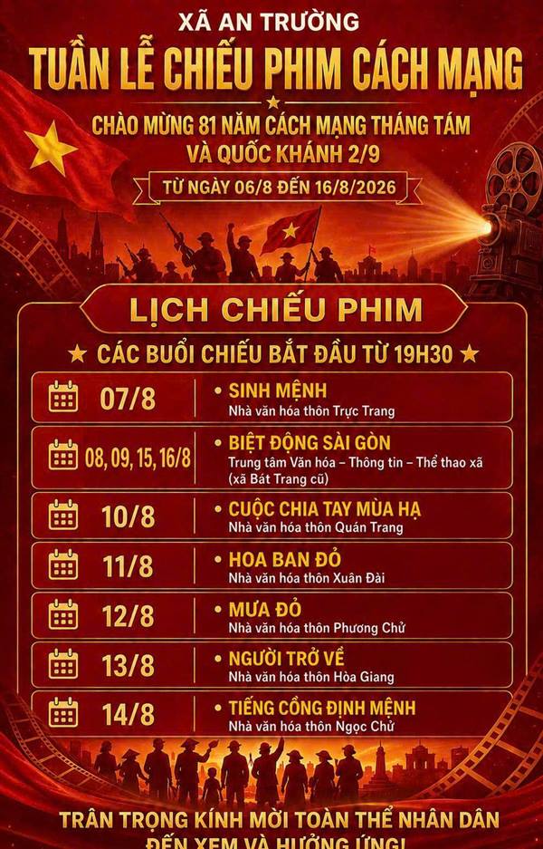 Xã An Trường tổ chức Tuần lễ chiếu phim cách mạng chào mừng kỷ niệm 81 năm Cách mạng Tháng Tám và Quốc khánh 2/9