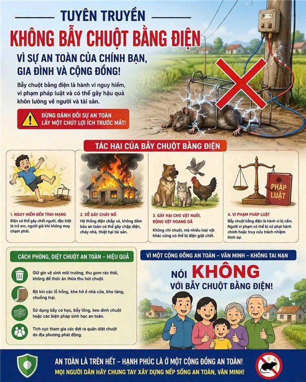 TUYÊN TRUYỀN Không bẫy chuột bằng điện vì sự an toàn của chính bạn, gia đình và cộng đồng!