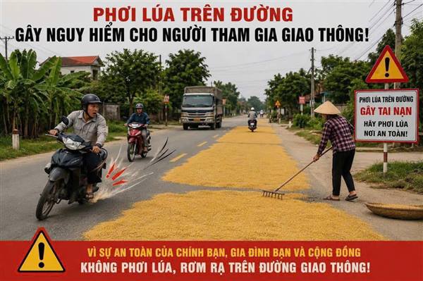 Nghiêm cấm phơi thóc, nông sản trên đường giao thông 
