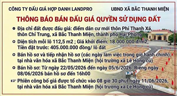 Thông báo bán đấu giá quyền sử dụng đất
