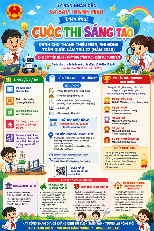 Uỷ ban nhân dân xã Bắc Thanh Miện triển khai cuộc thi sáng tạo dành cho thanh thiếu niên, nhi đồng toàn quốc lần thứ 22 (năm 2026)