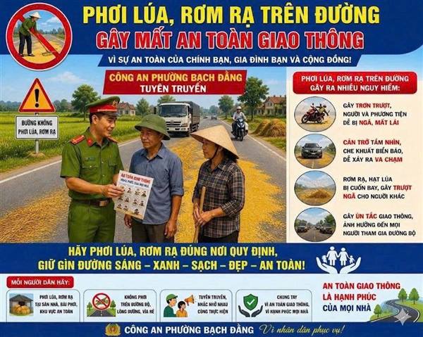CÔNG AN PHƯỜNG BẠCH  ĐẰNG TUYÊN TRUYỀN ❌ KHÔNG PHƠI LÚA, RƠM RẠ TRÊN ĐƯỜNG BỘ ❌