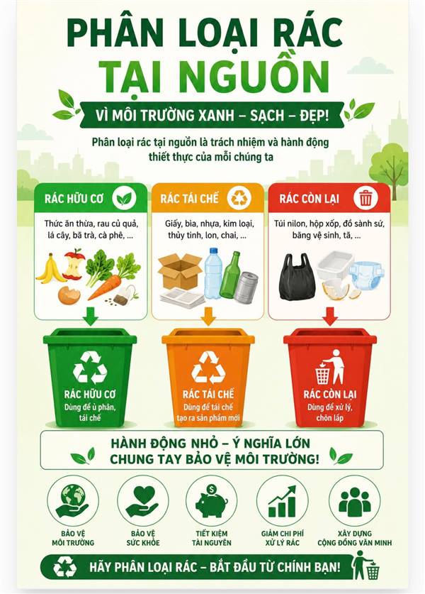 THÔNG BÁO CỦA ỦY BAN NHÂN DÂN PHƯỜNG BẠCH ĐẰNG VỀ VIỆC PHÂN LOẠI RÁC THẢI TẠI NGUỒN