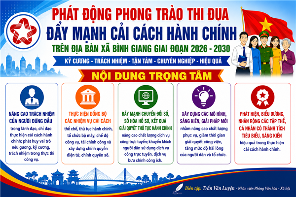 Phát động phong trào thi đua "Đẩy mạnh cải cách hành chính trên địa bàn xã Bình Giang giai đoạn 2026-2030"