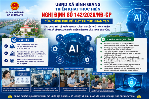 UBND xã Bình Giang triển khai thực hiện Nghị định số 142/2026/NĐ-CP của Chính phủ về Luật Trí tuệ nhân tạo