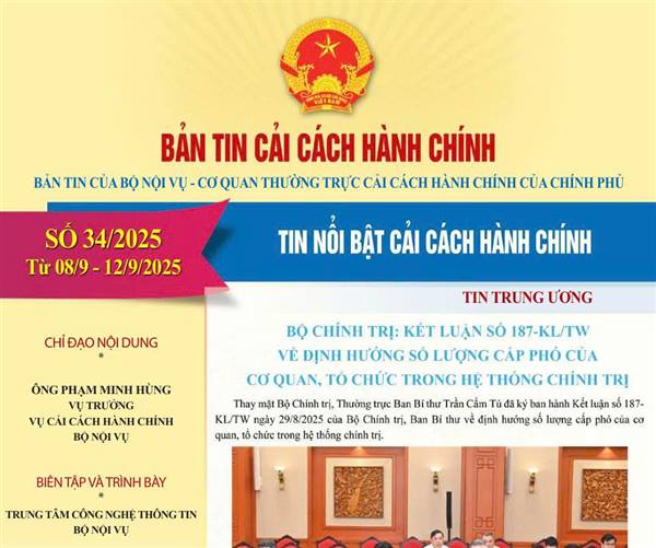 Bản tin điện tử cải cách hành chính số 34/2025, từ ngày 08/09/2025 đến ngày 12/09/2025