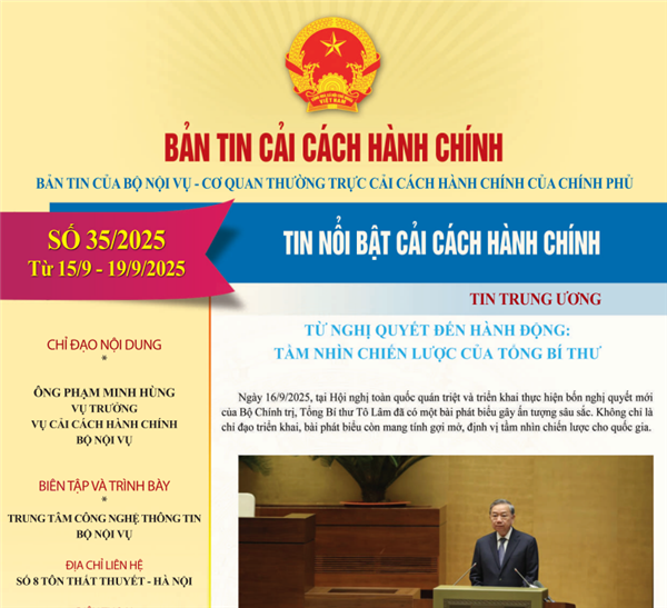 Bản tin điện tử cải cách hành chính số 35/2025, từ ngày 15/09/2025 đến ngày 19/09/2025