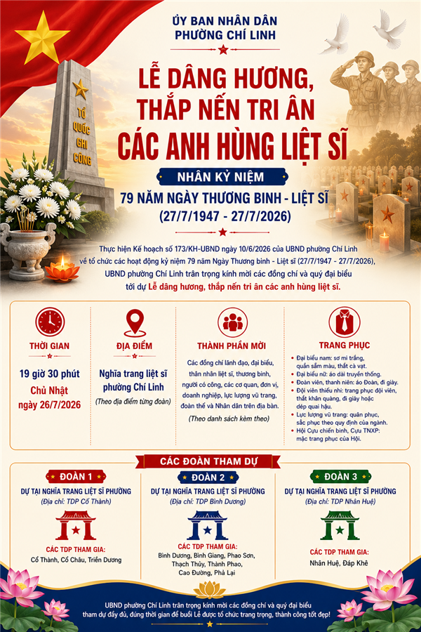 LỄ DÂNG HƯƠNG, THẮP NẾN TRI ÂN CÁC ANH HÙNG LIỆT SĨ KỶ NIỆM 79 NĂM NGÀY THƯƠNG BINH - LIỆT SĨ (27/7/1947 –27/7/2026)