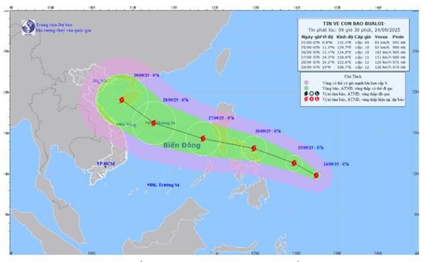 Bão Ragasa suy yếu thành áp thấp nhiệt đới, bão Bualoi tăng lên cấp 12, hướng về Biển Đông