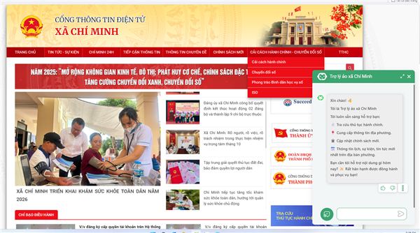 Xã Chí Minh triển khai trợ lý ảo AI, hỗ trợ người dân tra cứu thủ tục hành chính.