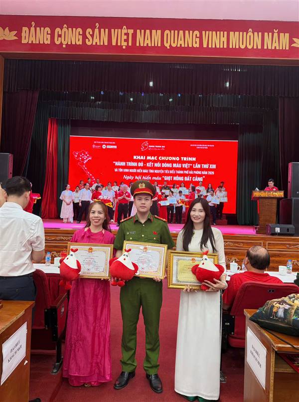 Xã Chí Minh có 3 cá nhân được tôn vinh tại Lễ tôn vinh người hiến máu tình nguyện tiêu biểu thành phố Hải Phòng năm 2026