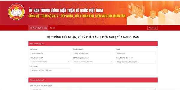 Cổng Mặt trận số 24/7: Kênh tiếp nhận, xử lý phản ánh, kiến nghị của Nhân dân