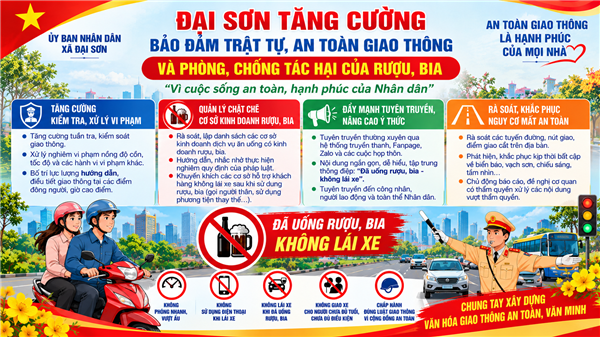 Đại Sơn tăng cường bảo đảm trật tự, an toàn giao thông và phòng, chống tác hại của rượu, bia