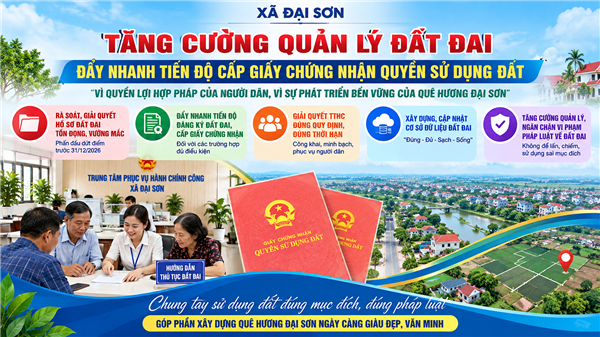 Đại Sơn tăng cường quản lý đất đai, đẩy nhanh tiến độ cấp Giấy chứng nhận quyền sử dụng đất