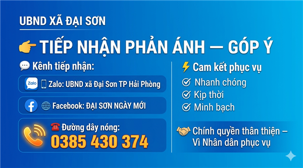 Đại Sơn công khai kênh tiếp nhận phản ánh, góp ý của người dân, doanh nghiệp